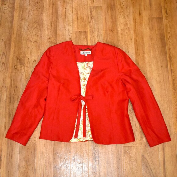 J. Peterman Red Silk/Linen Blend Tie Front Blazer Sz 16 (Large) - Picture 1 of 5